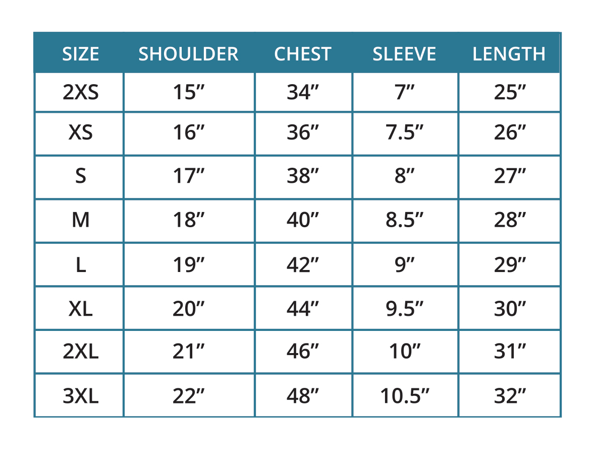 Unisex dri fit shirt size clearance chart